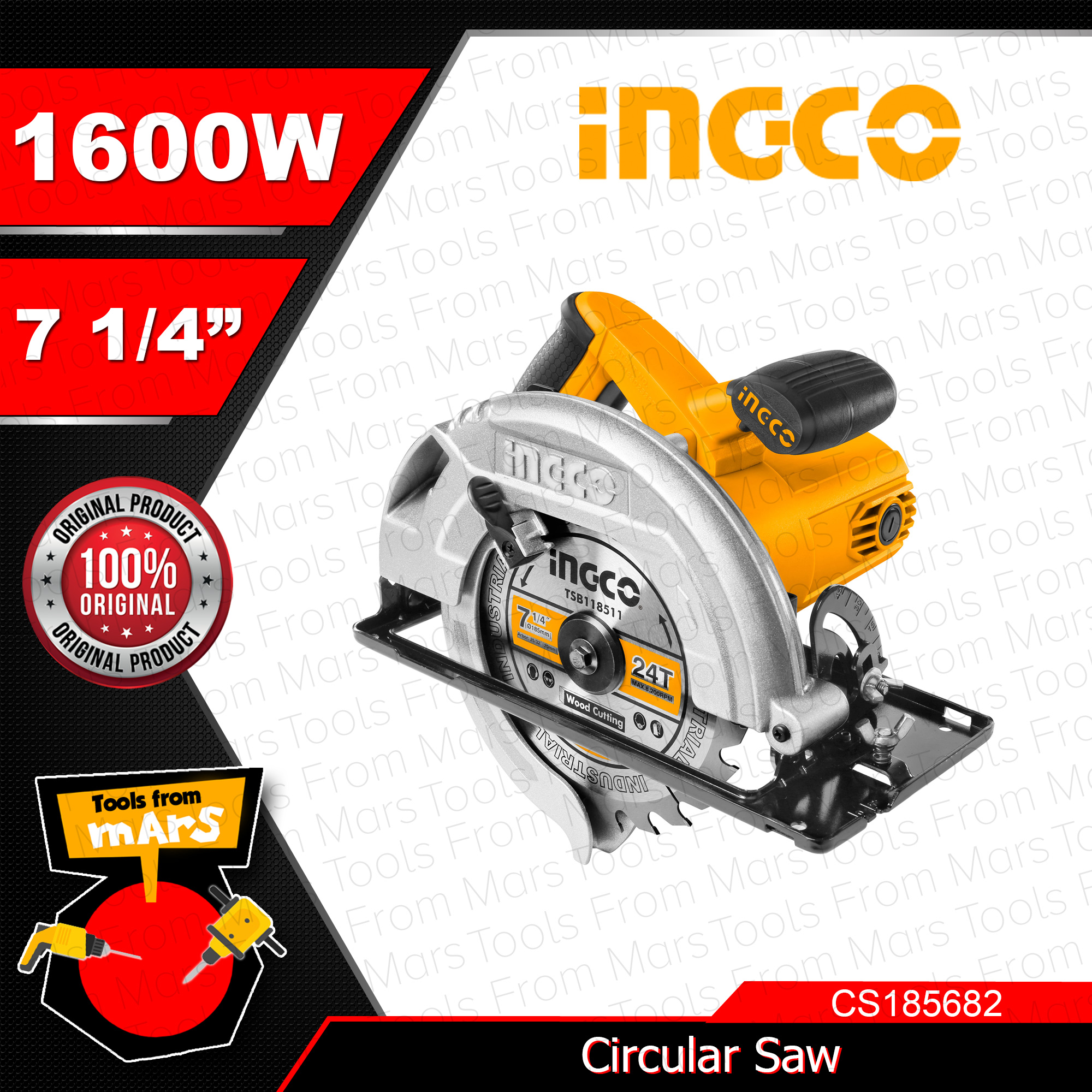INGCO Circular Saw 71/4" 1600W Wood Cutting Power Saws Cutting Saw