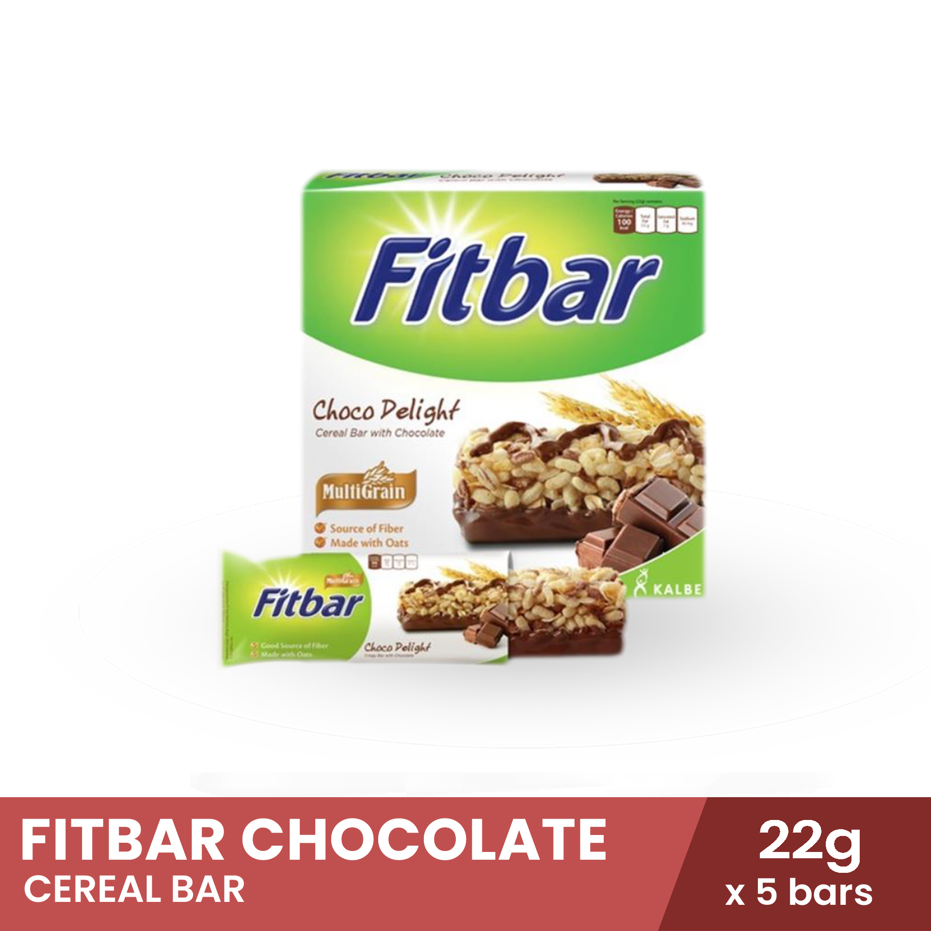 FITBAR Chocolate Cereal Bar 5 bars x 22g, snack food, biscuit, power