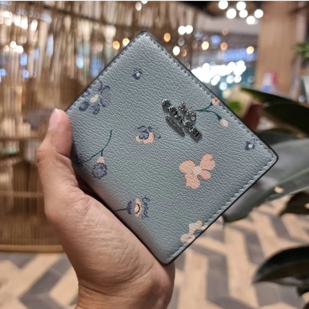 Coach Snap Wallet With Mystical Floral Print C8703 Light Teal Multi