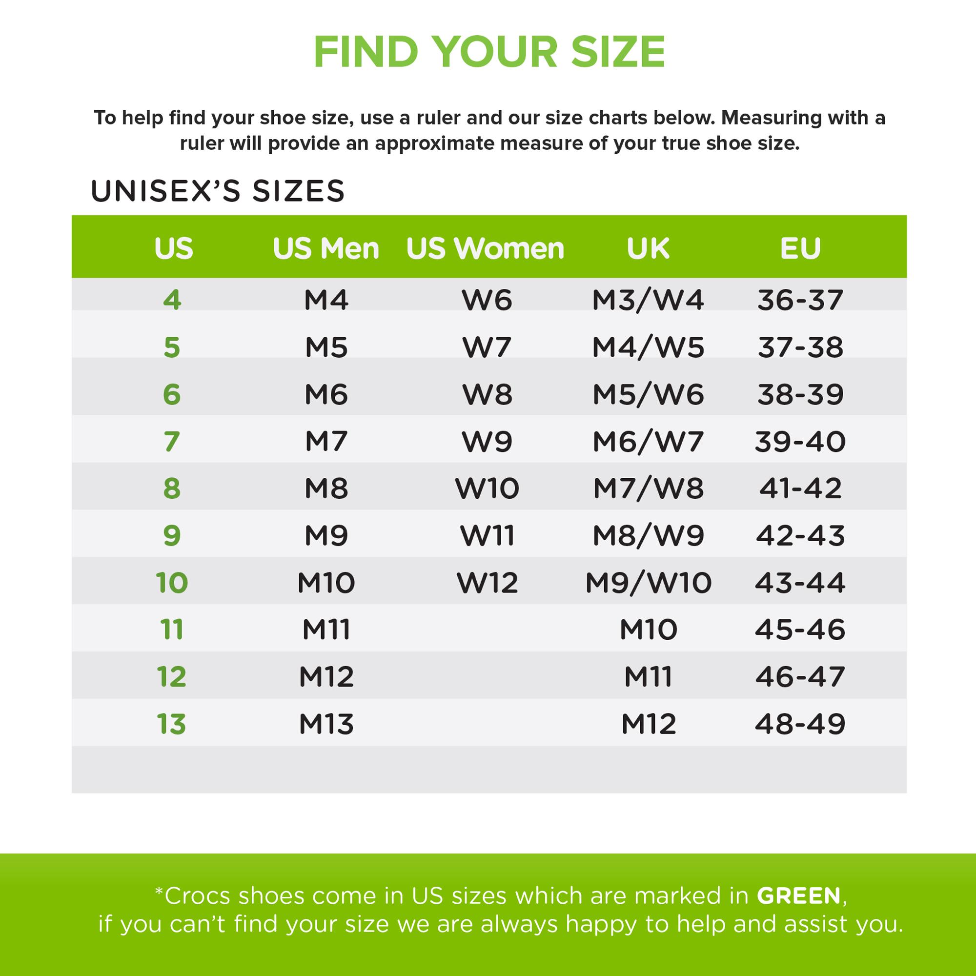 crocs size chart for men