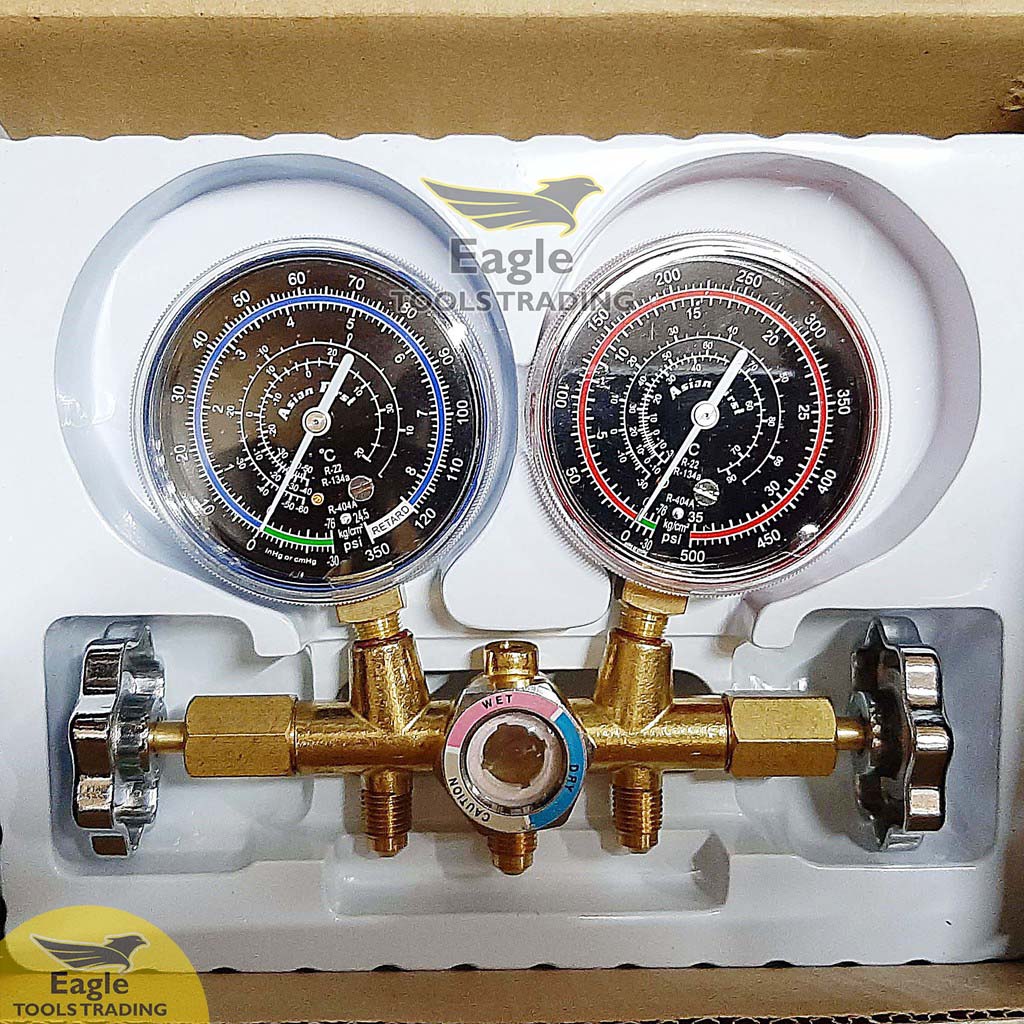 Brass Manifold Gauge Set With Sight Glass & 36" Hose CT536G Asian