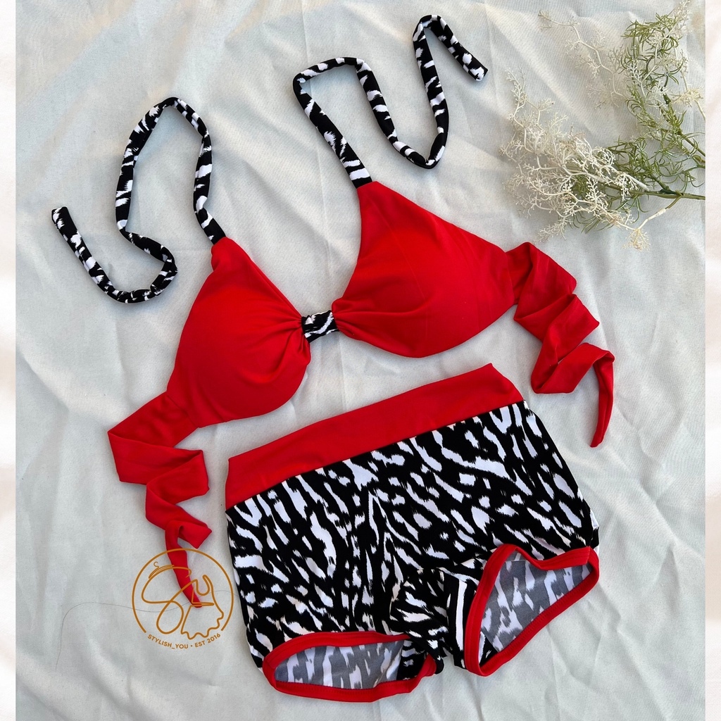 ✌✷❒ Pia Padded Nonwire Boyleg Cut Two Piece Swimwear Set