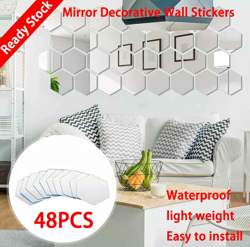 Acrylic Mirror Wall Stickers Set - 48 Pieces