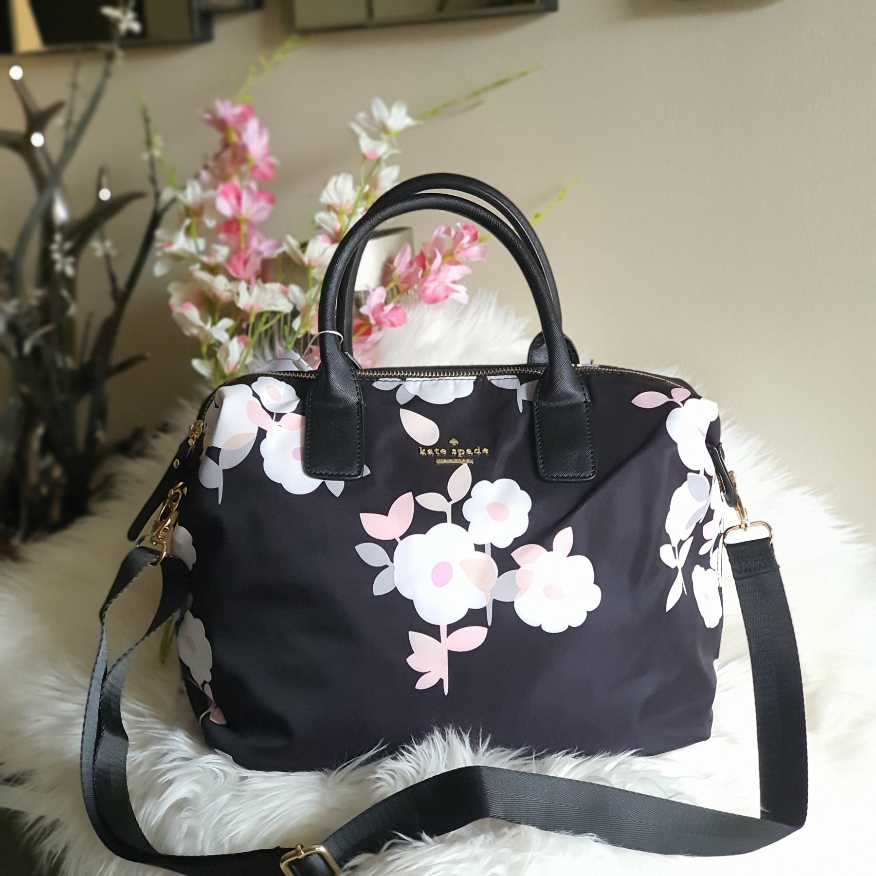 Kate Spade Lyla Floral Print Classic Nylon Weekender Bag - Black | Lazada PH