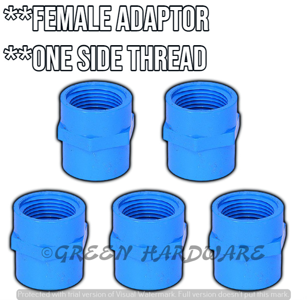 5PCS PVC Female Adaptor One Side Threaded Only (1/2", 3/4" & 1") Blue