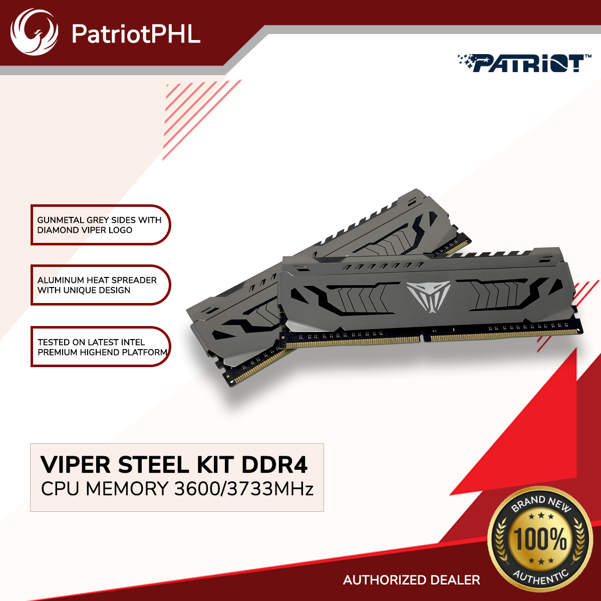 Patriot 16GB Viper Steel RGB DDR4 3600 MHz UDIMM Memory Module