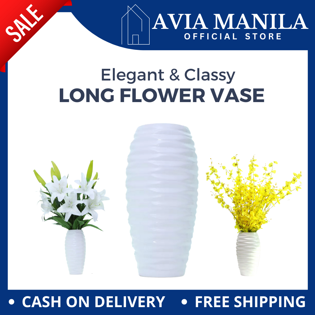 Avia Manila Long White Round Plastic Flower Vase I Flower Pots Lazada PH