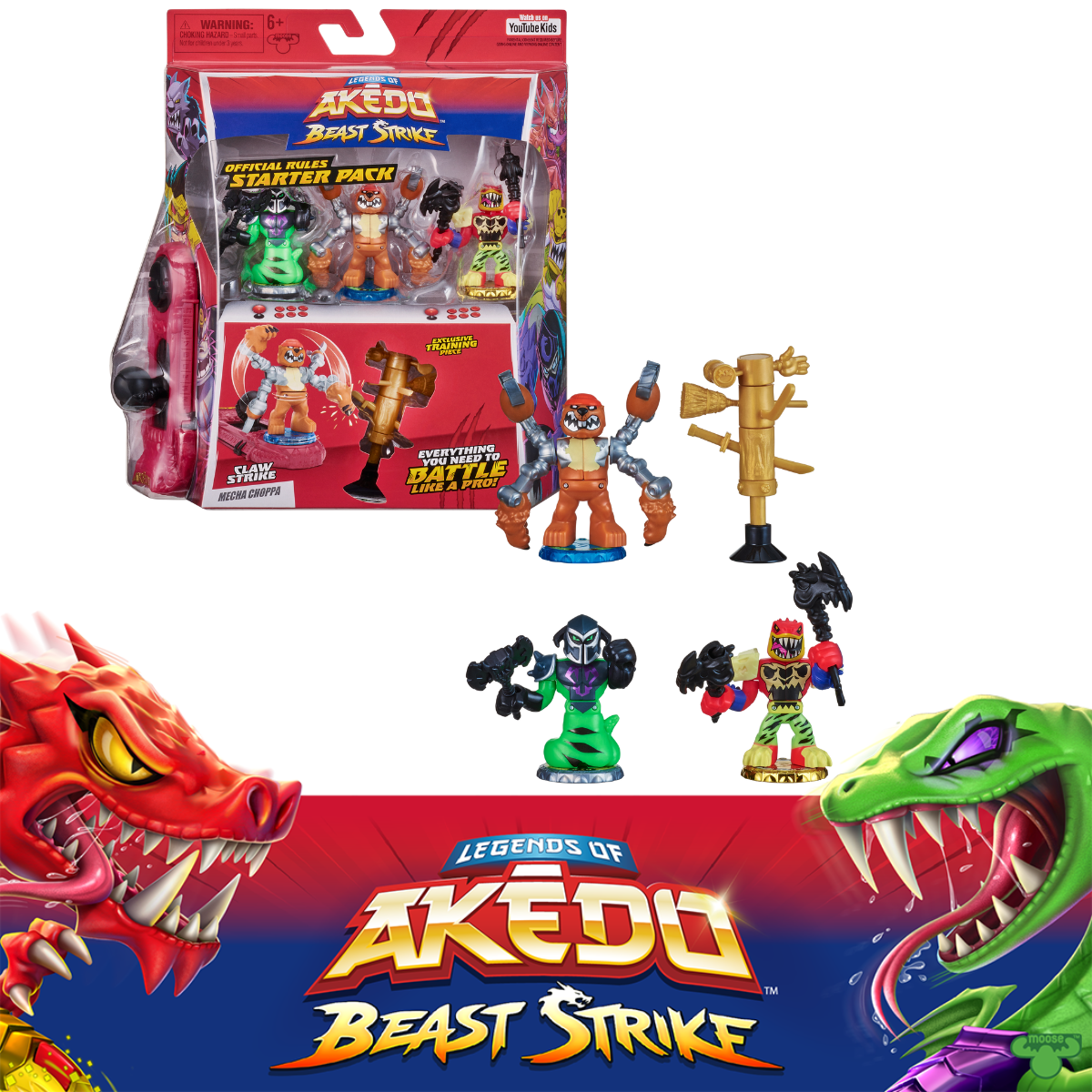 Akedo Beast Claw Strike Starter Pack 3 Mini Battling Warriors with  Exclusive Controller, Ages 6+