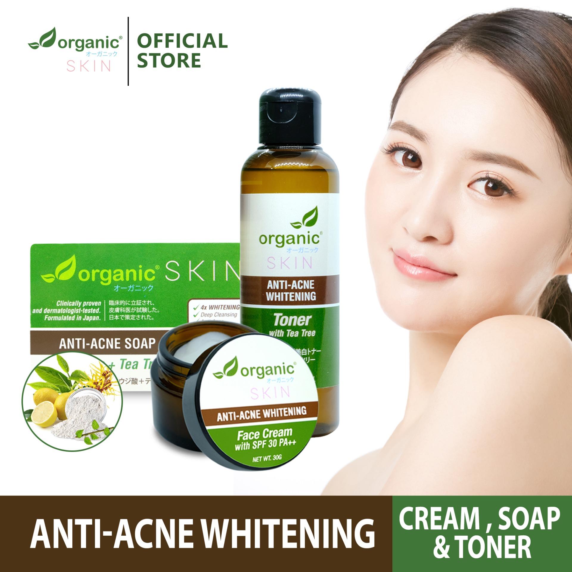 Organic Skin Japan AntiAcne Whitening 3 Steps Set with Soap, Toner and Face Cream SPF30 anti-acne acne kojic soap pimple remover soaps bath body skin care skincare beauty organic soap face cleanser anti acne soap whitening gluta glutathione soap arbutin