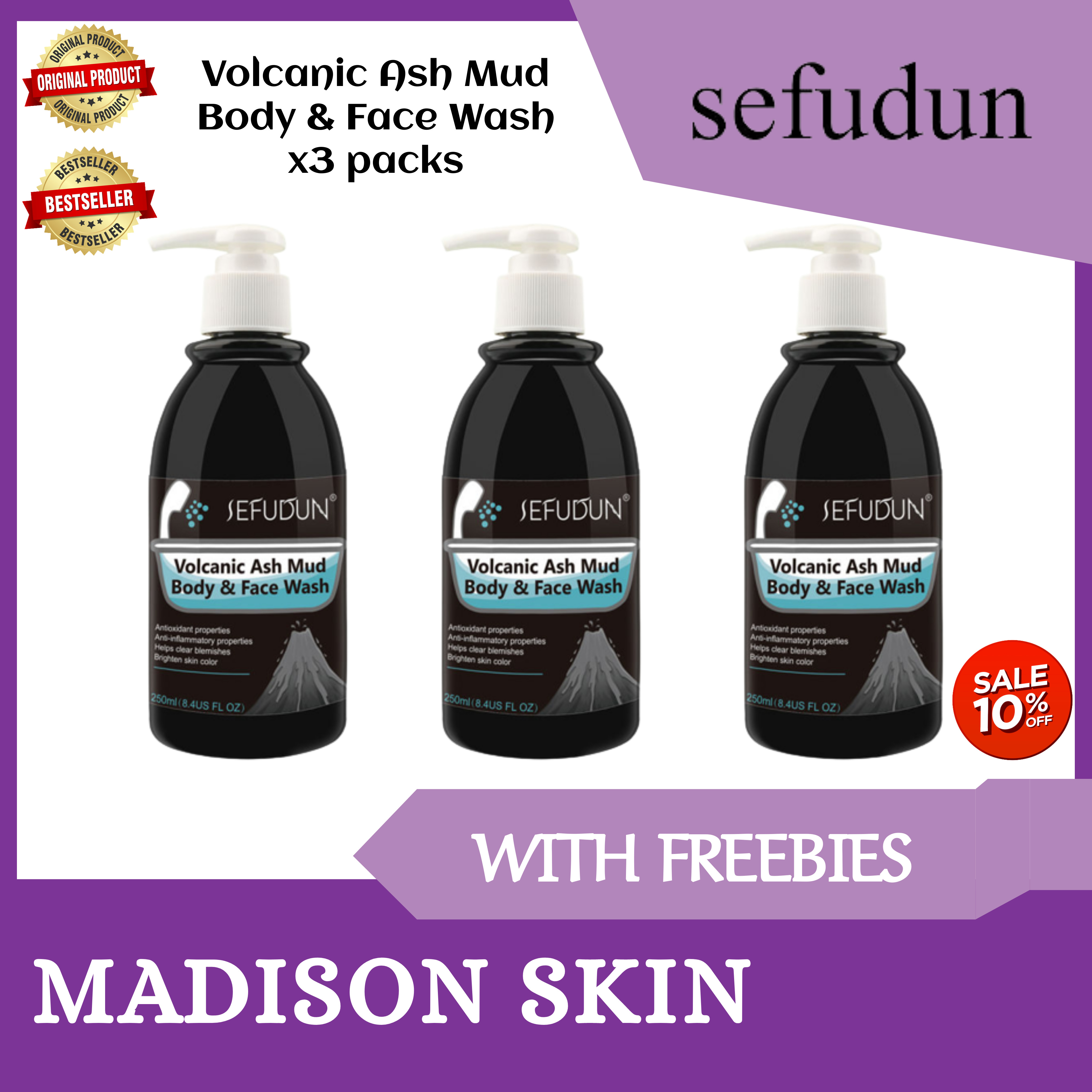 MADISON SKIN BEST SELLING VOLCANIC WHITENING Body Wash FACE & BODY