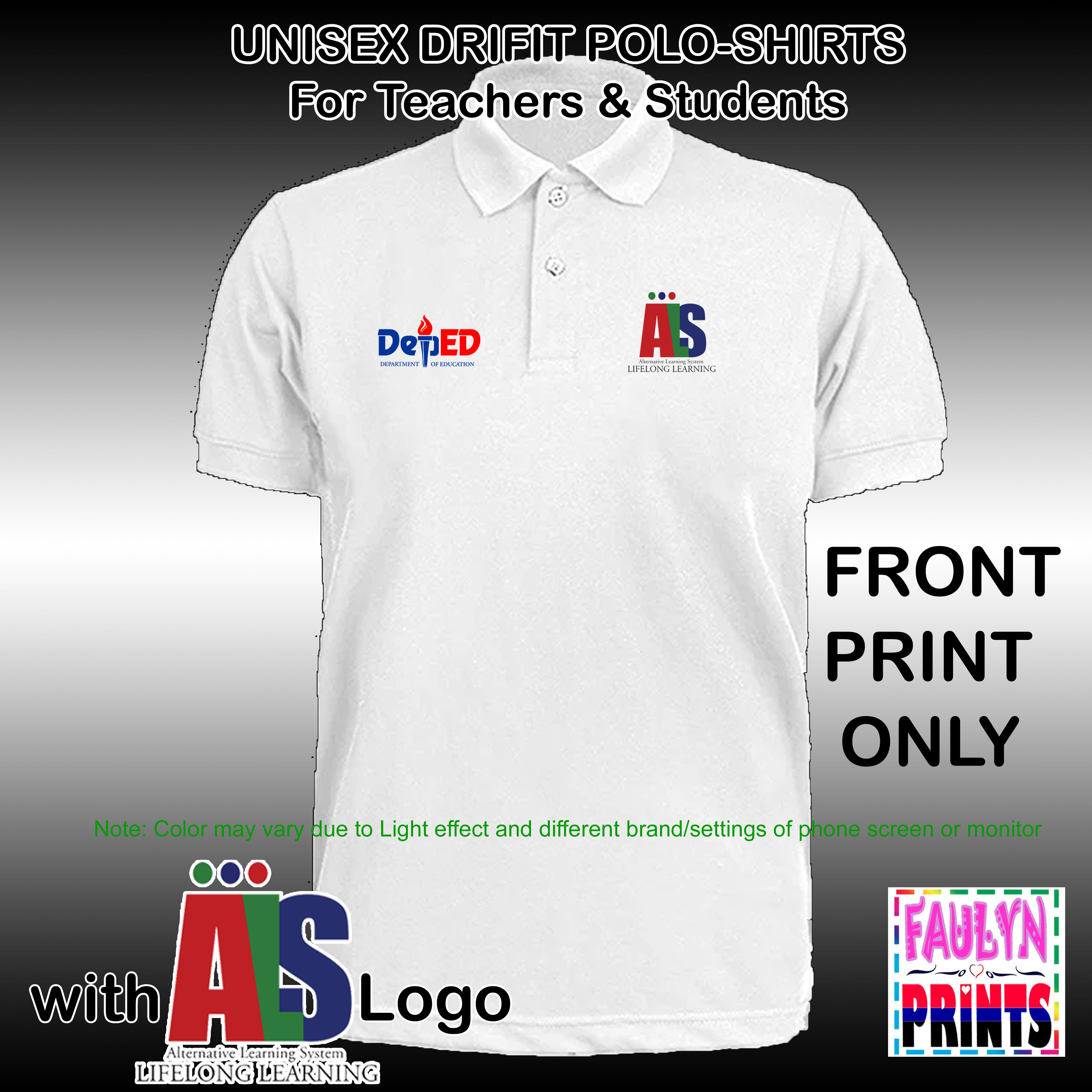 Premium Drifit White Polo Shirts Printed With Als Logo Plus Deped Logo Front And Matatag Logo 5616