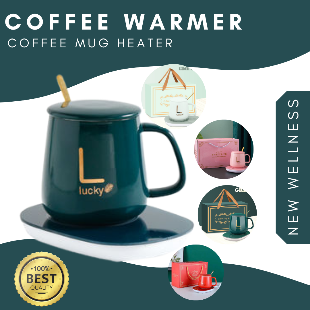 Electric LUCKY COFFEE WARMER Mug With Lid, Pad And Spoon – Hygiene Hub