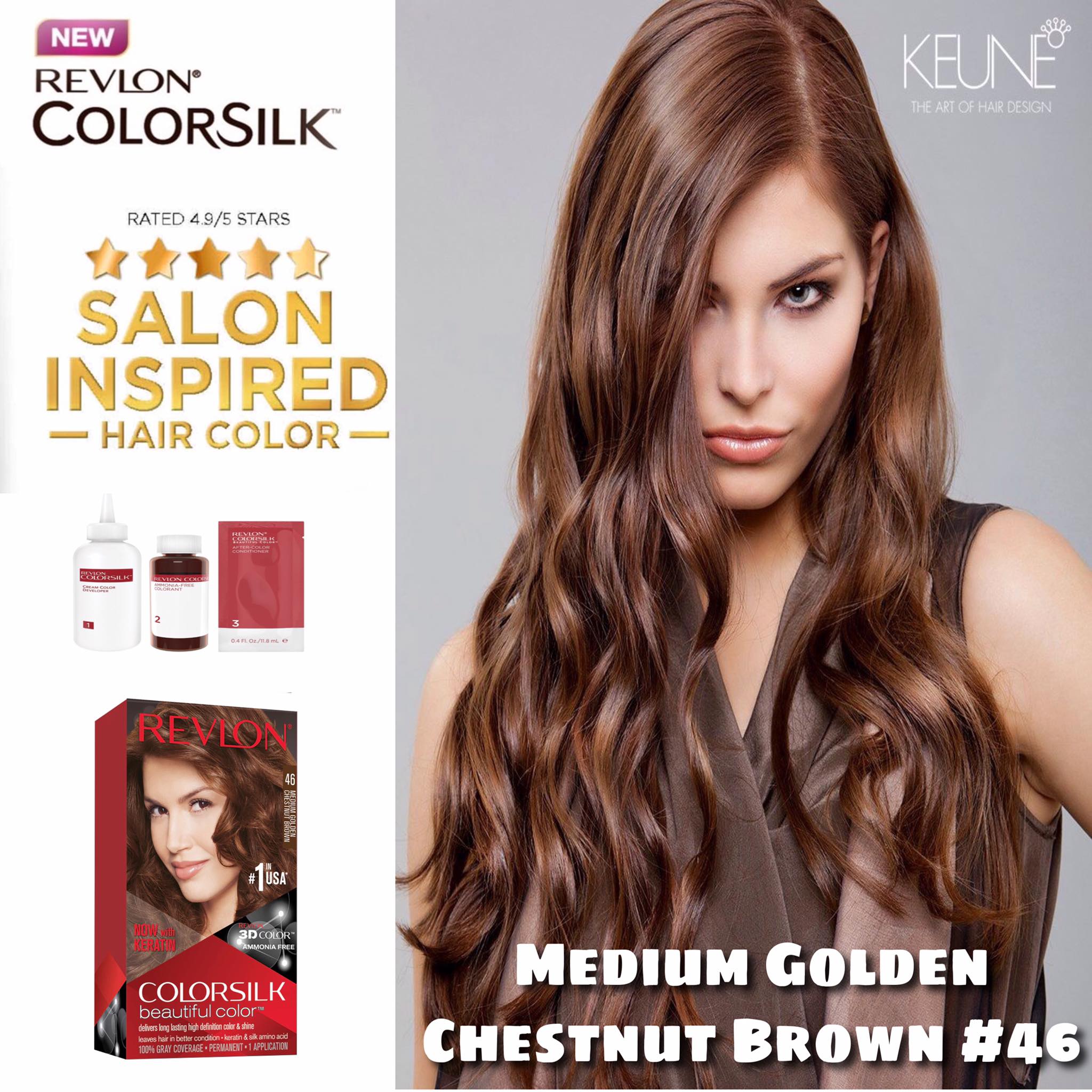 Hair Color Medium Golden Chestnut Brown REVLON Colorsilk No. 46 | Lazada PH