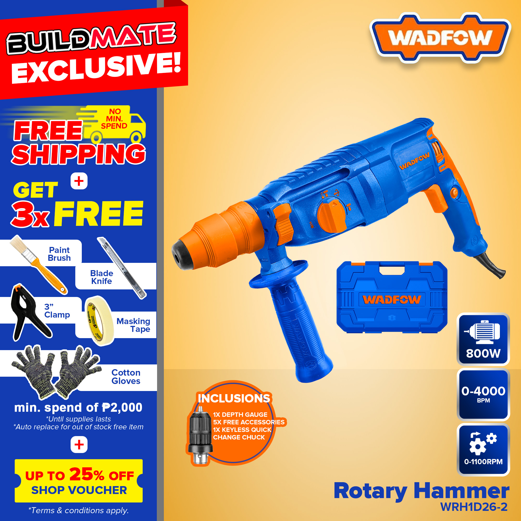 Buildmate 800w Wadfow Industrial Rotary Hammer Drill Sds Plus Chuck