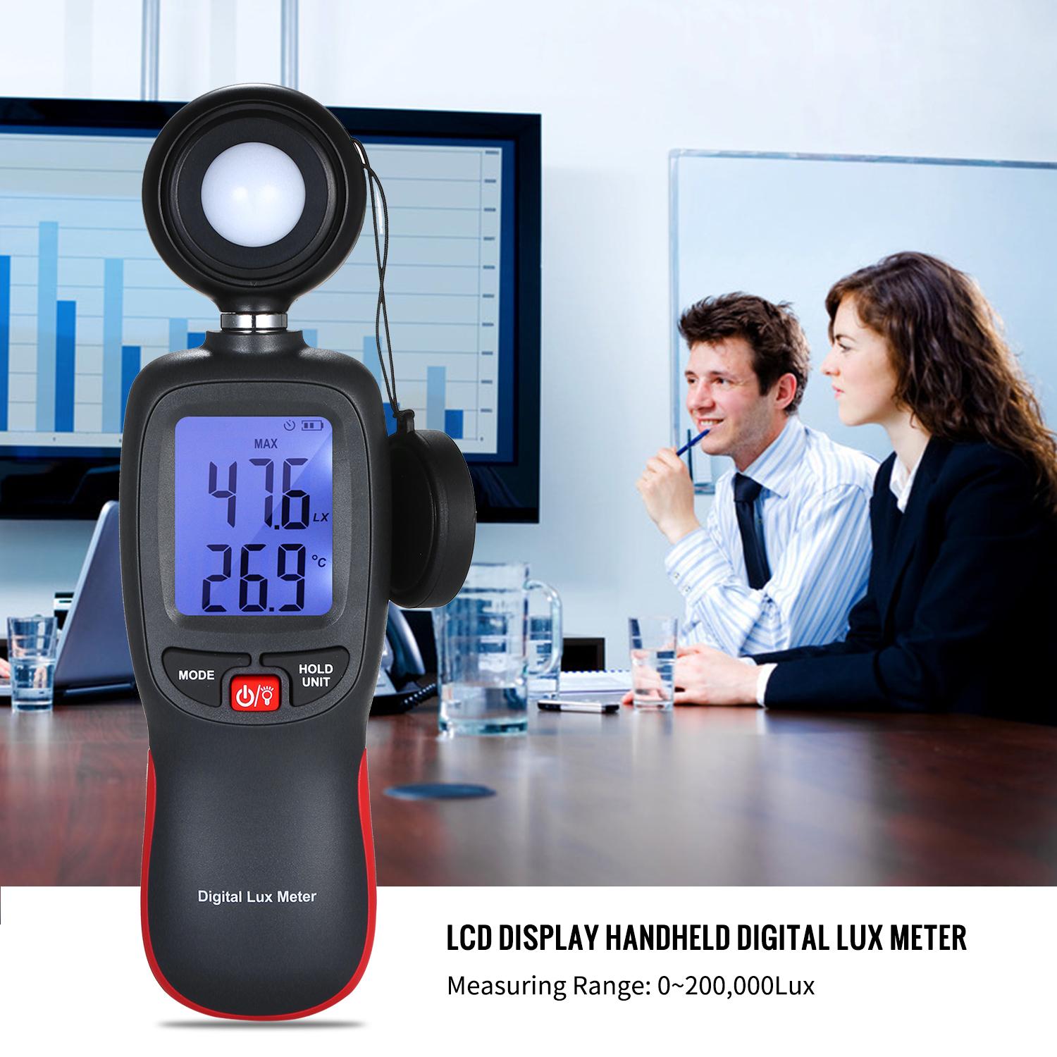 Digital Lux Meter LCD Display Handheld Illuminometer Mini Luminometer Photometer Luxmeter Light Meter 0-200000 Lux with Max/Min/Data Hold Mode