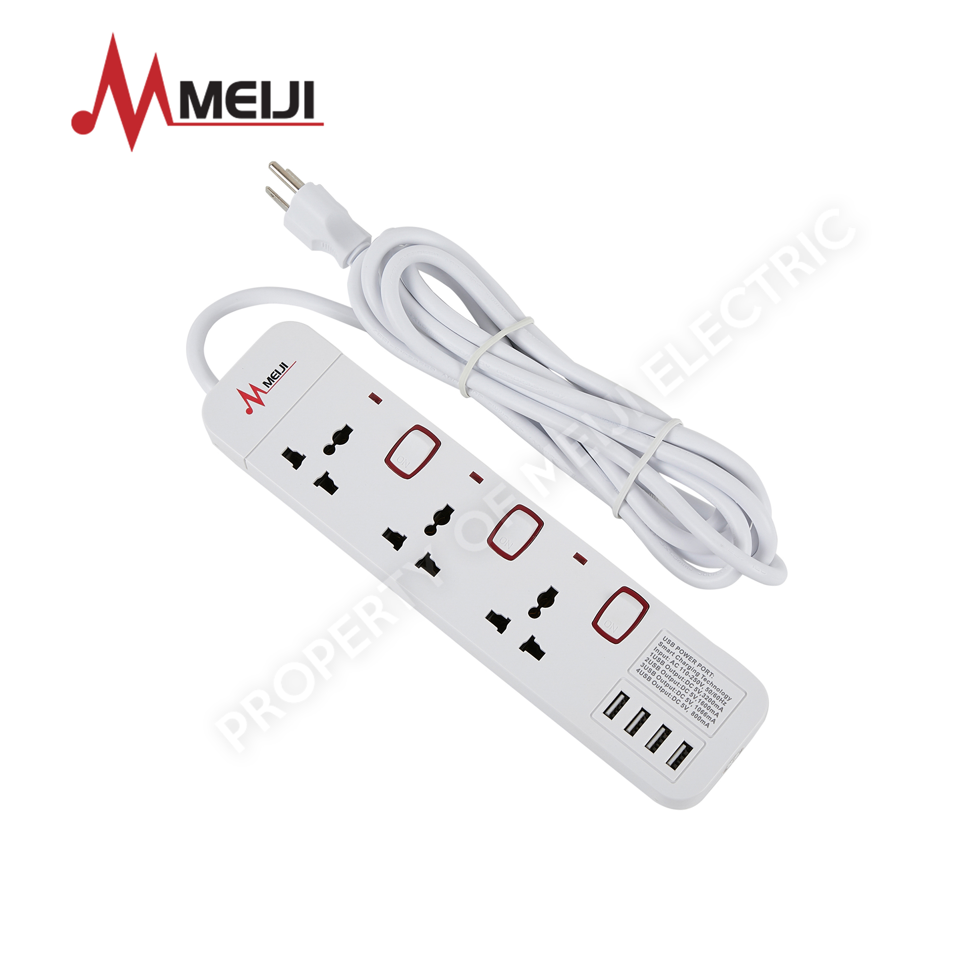 Extension Cord 3 Gang Outlet with USB 3 Meters [Meiji Extension Set