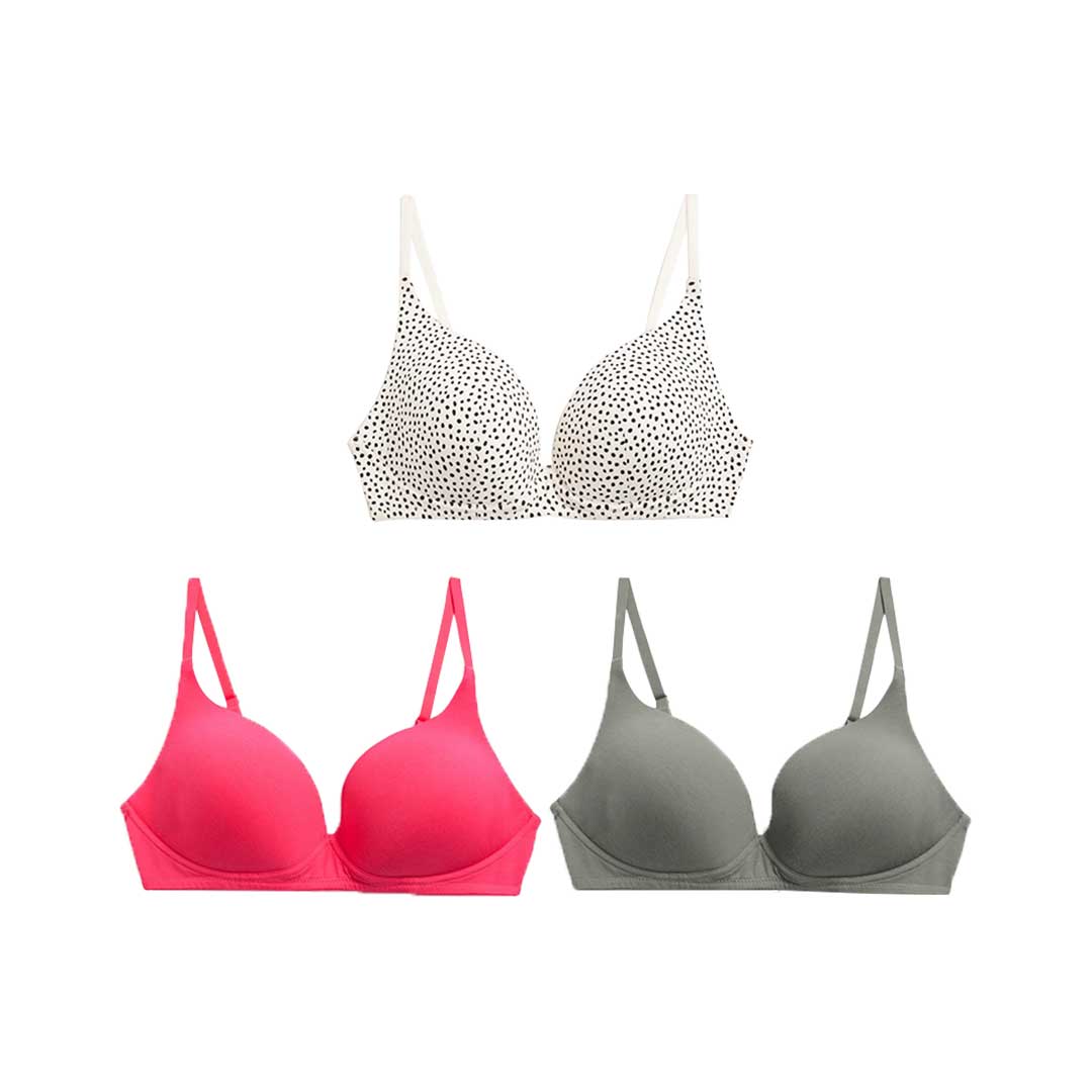 Marks & Spencer Women's 3 Pack Wired Plunge T-Shirt Bras A-E (Black Mix