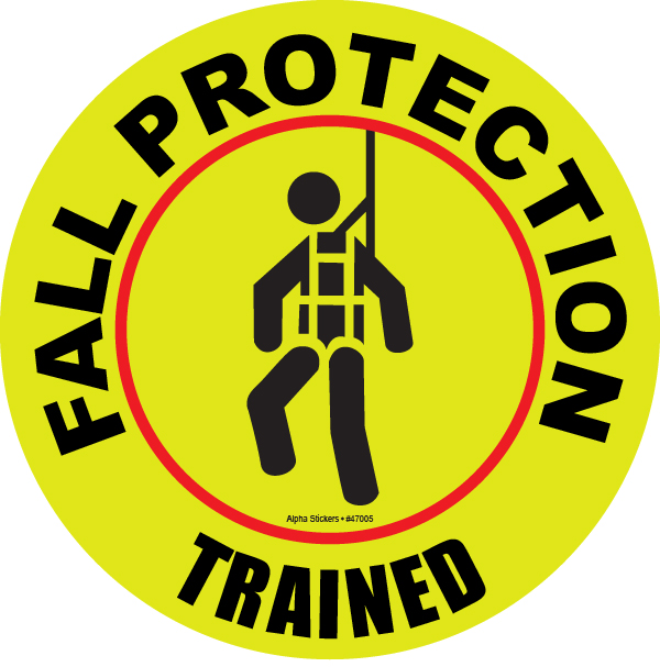 Hard Hat Sign Fall Protection Trained Vinyl Sticker Size: 2