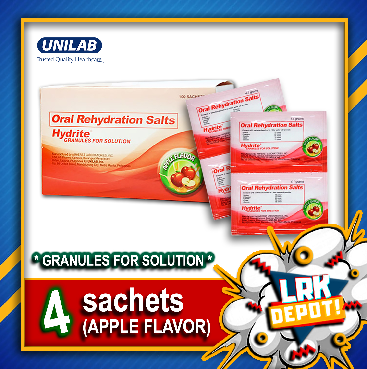 Hydrite Oral Rehydration Salts (4 sachets) Apple flavor - Electrolyte ...