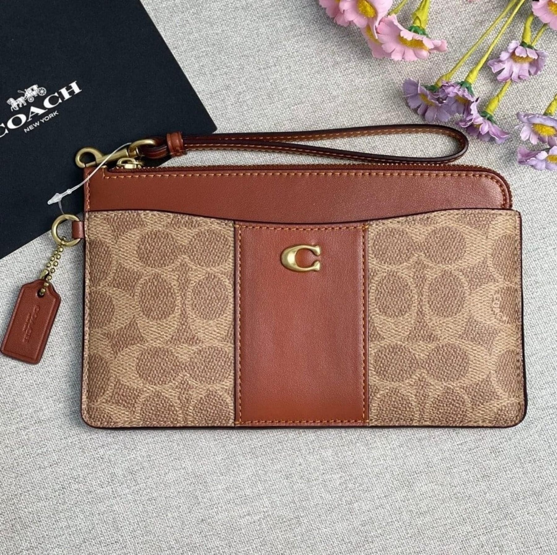 Tan store coach wristlet