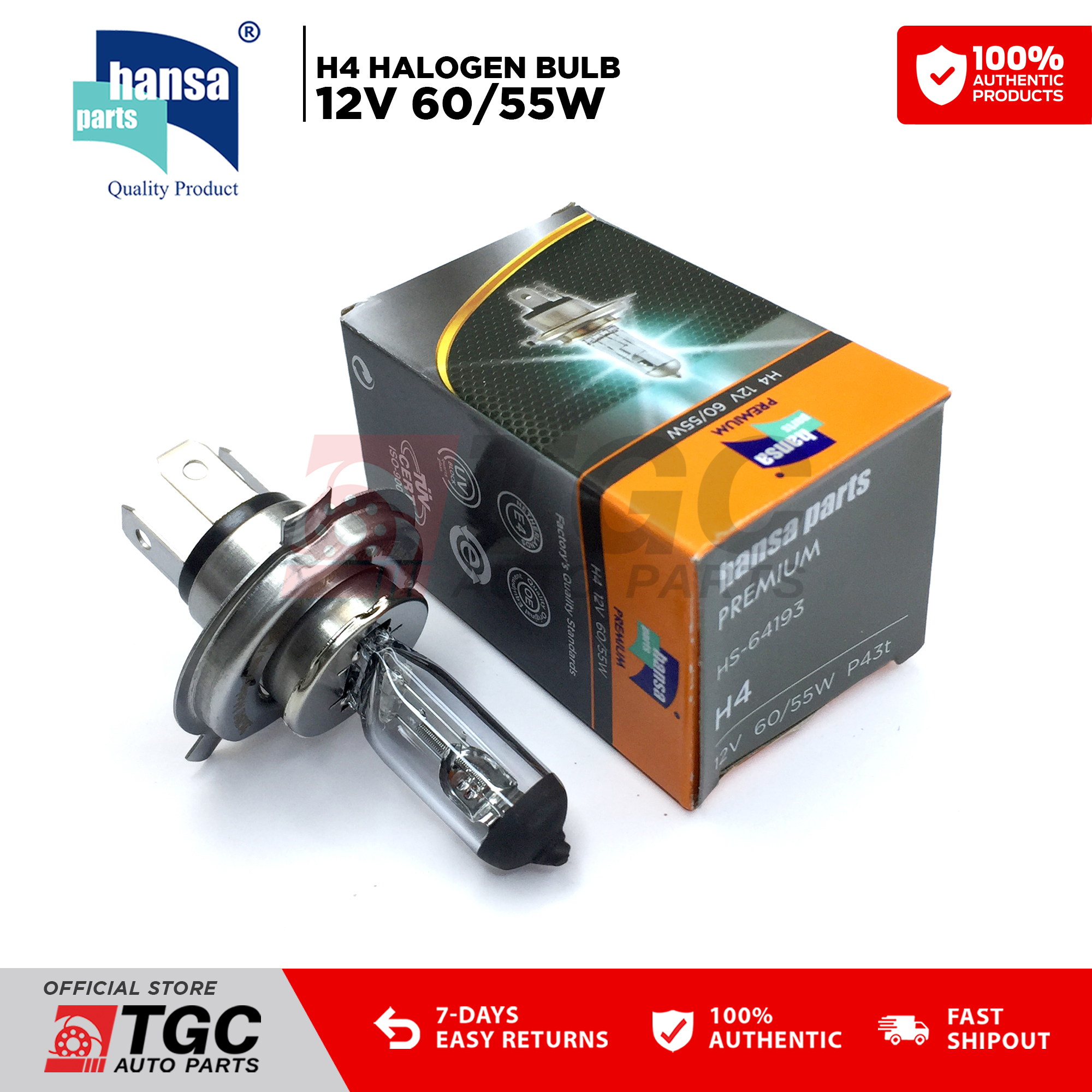 Hansa Headlight Halogen Bulb H4 12v / 55/60w 100/90w Standard / High