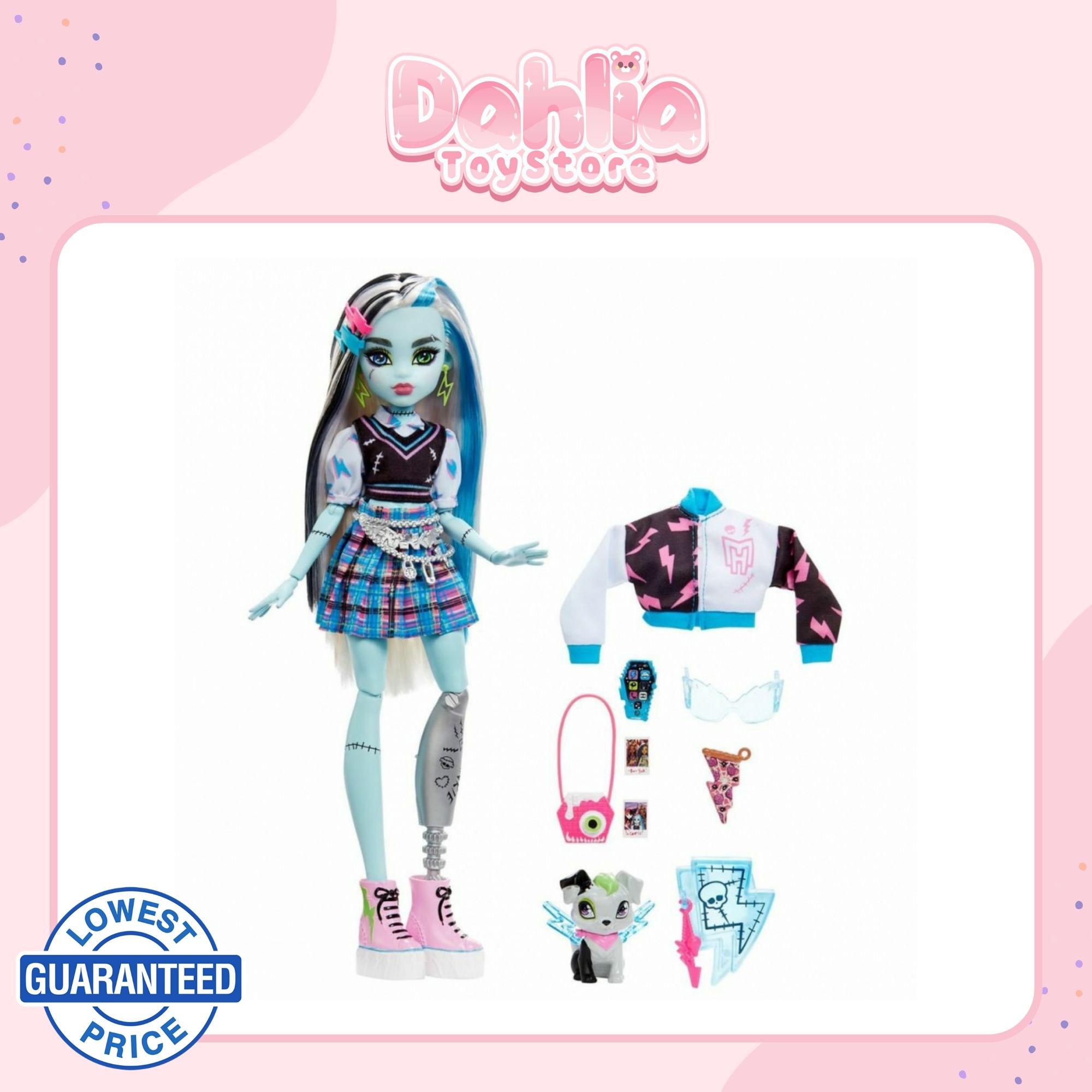 Monster High Frankie Stein Fashion Doll with Blue & Black Streaked Hair,  Signature Look, Accessories & Pet
