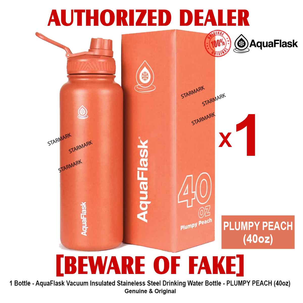 AQUAFLASK 40oz PLUMPY PEACH Aqua Flask Wide Mouth with Flip Cap Spout