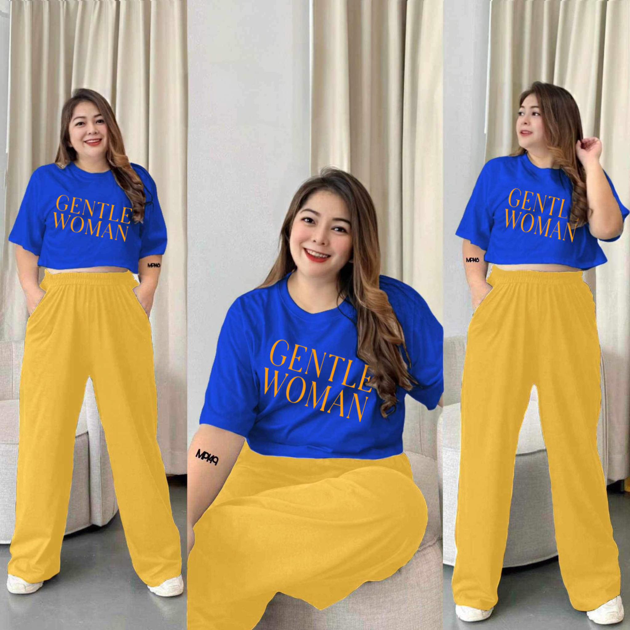 Gentle Woman Inspired Coordinates Trendy and Fashionable Plus Size in wide  leg pants with loose crop top