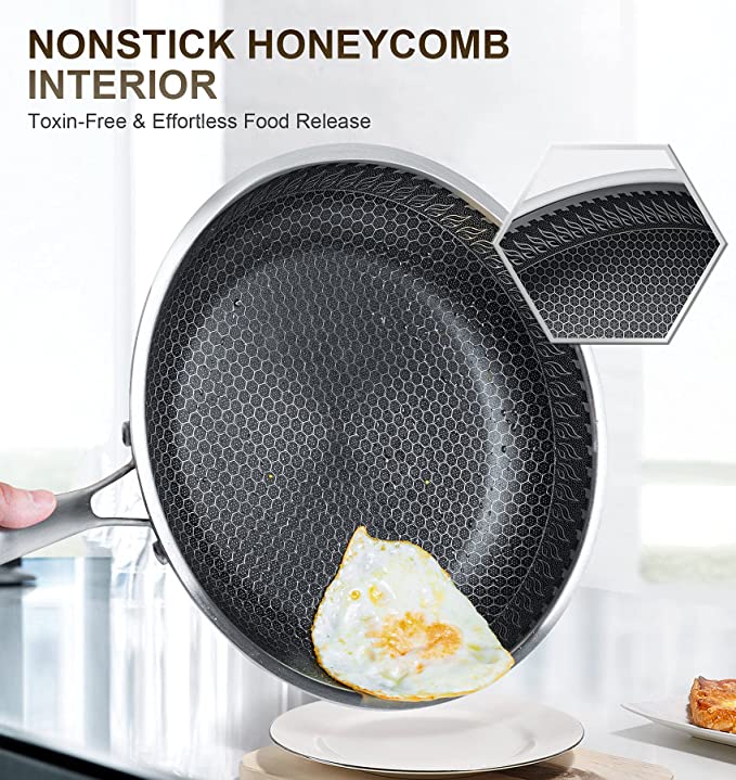 AUNeed PH, Stainless Steel Honeycomb Wok Pan/Frying Pan Non Stick Frying  Sauce Pan Scratchproof