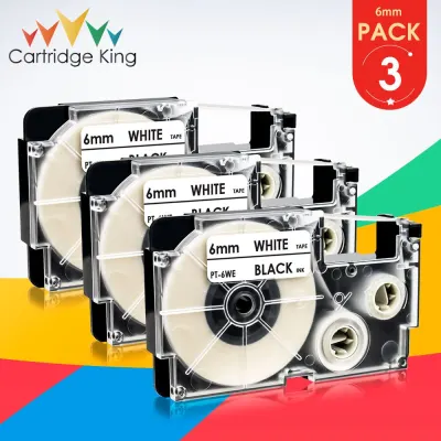 3PK Compatible for Casio XR-6WE Cassette Labeling Tape Black on White 6mm*8m for Casio KL-60 KL-750 KL-120 KL-HD1 KL-2000 Print