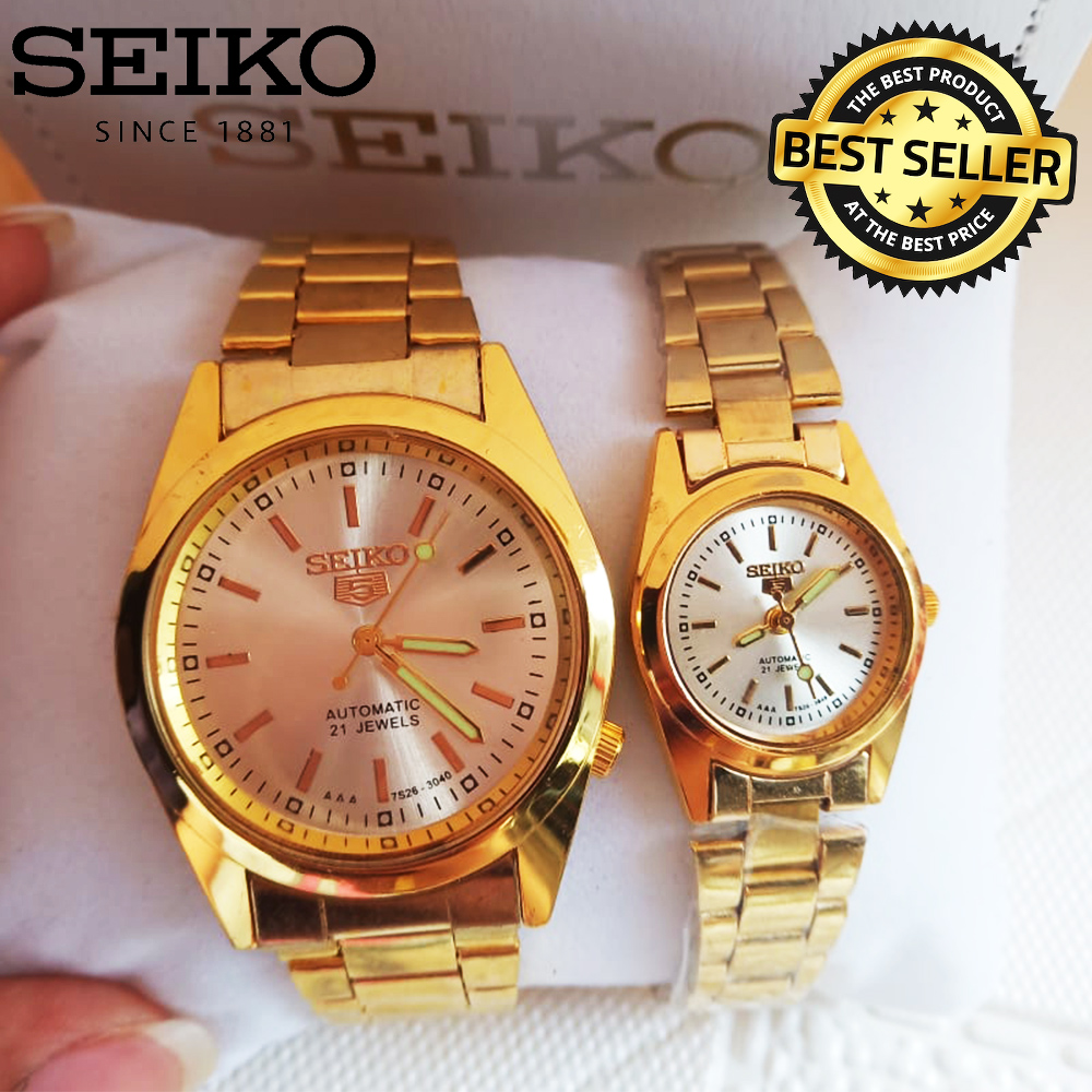 Seiko 5 Automatic 21 Jewels Silver Dial Gold Stainless Steel Watch For  Couple | Lazada PH