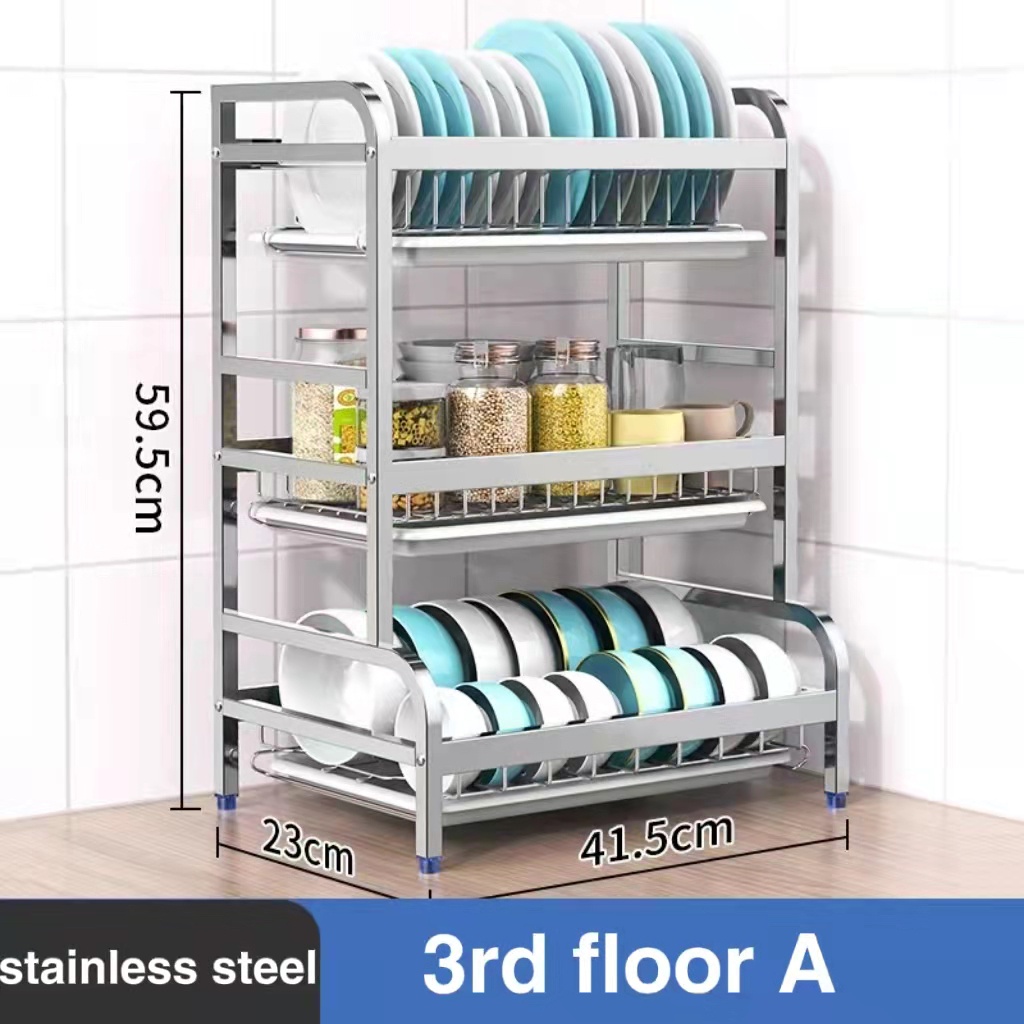 ️COD ️ Stainless Steel Drainer Drying Rack Kitchen Countertop Plate Organizer Storage Shelf Rack