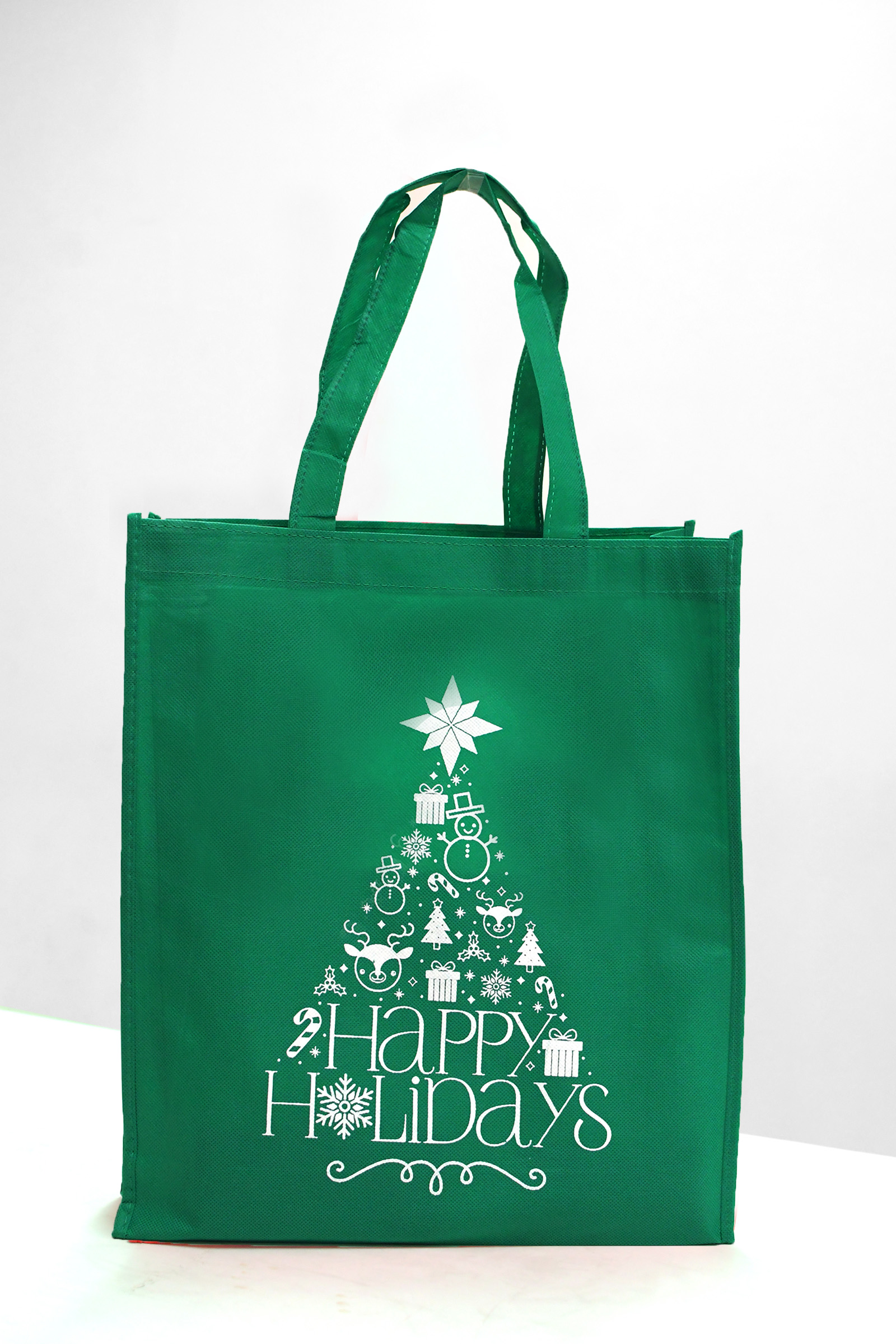 3Pcs Happy Holidays Christmas Eco Bag Medium Green 40Cm X 33Cm X