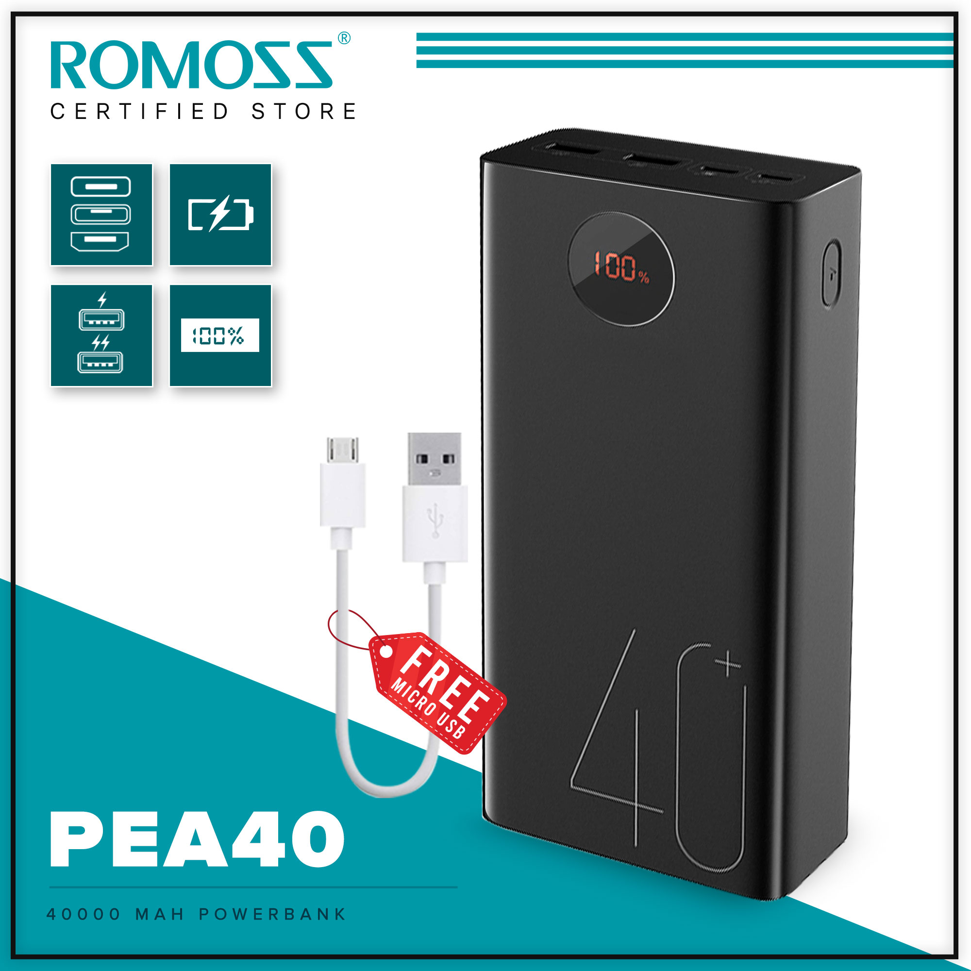 Портативный аккумулятор romoss pea40