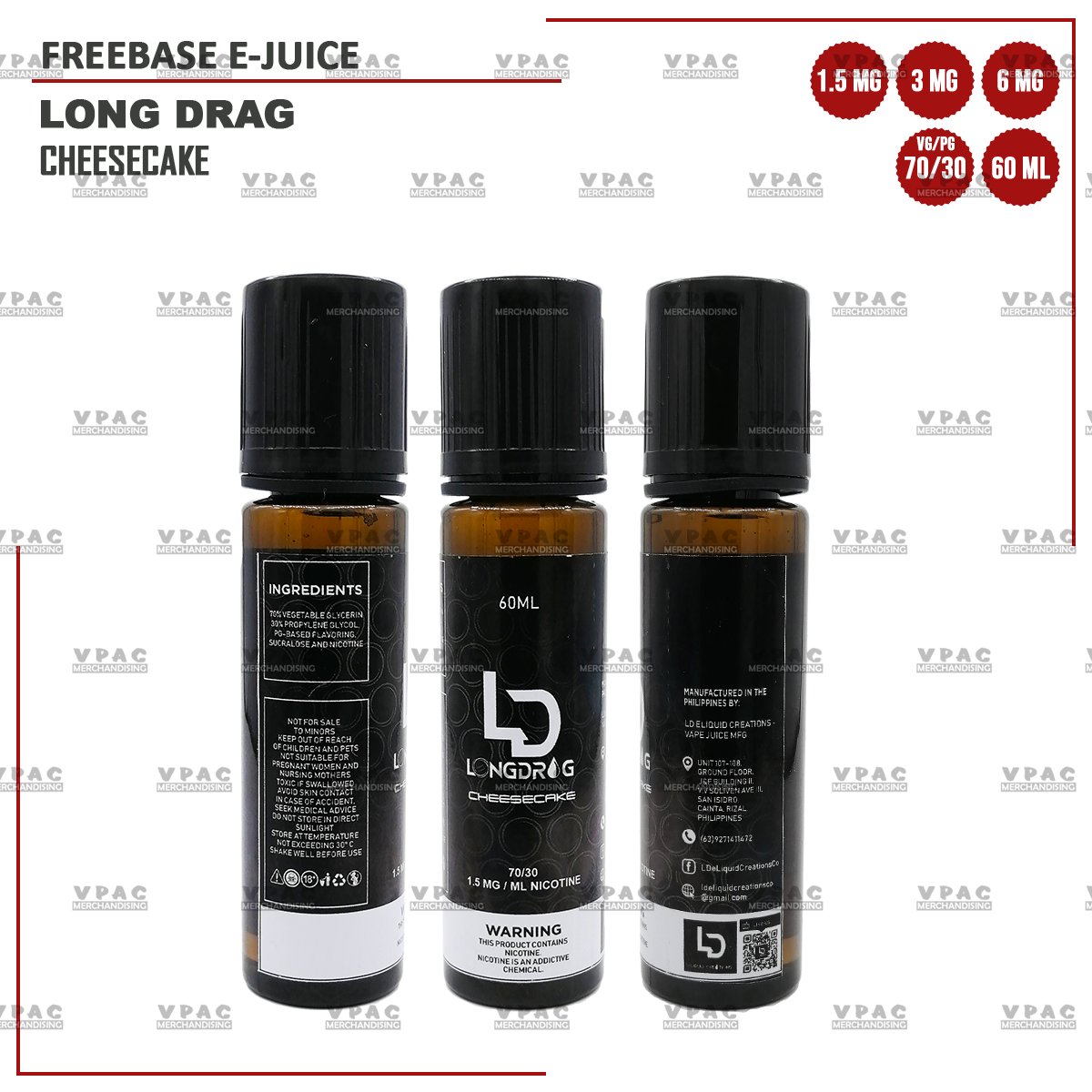 Long Drag Cheesecake 60ML (1.5MG, 3MG, 6MG) Lazada PH