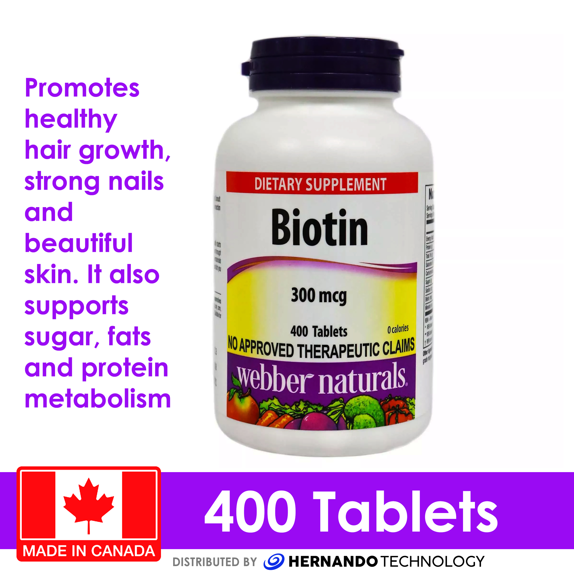 Webber Naturals Biotin 300 mcg (400 Tablets) promotes healthy hair growth,  strong nails and beautiful skin. It also supports sugar, fats and protein  metabolism | Lazada PH