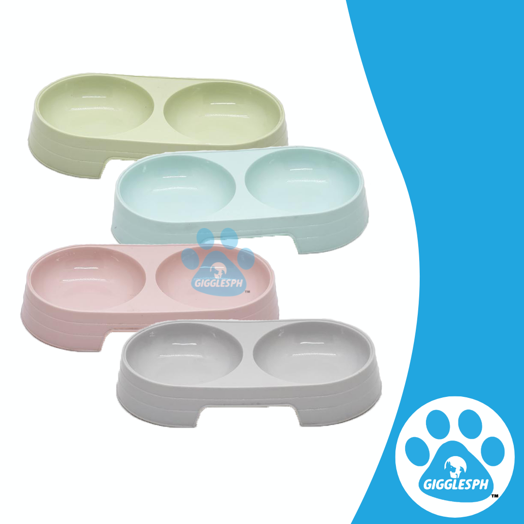 Double Round Dog Bowl Plastic Pet Bowl 2 in 1 Dispenser Random Color