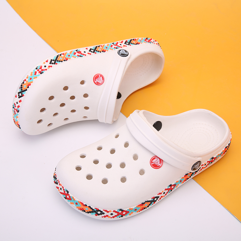 white colorful crocs