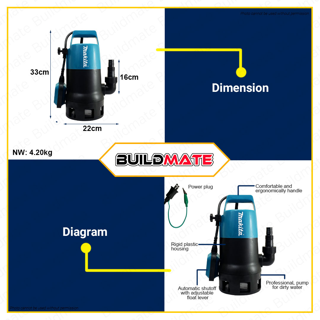 MAKITA Dirty Water Submersible Pump PF0410 BUILDMATE Lazada