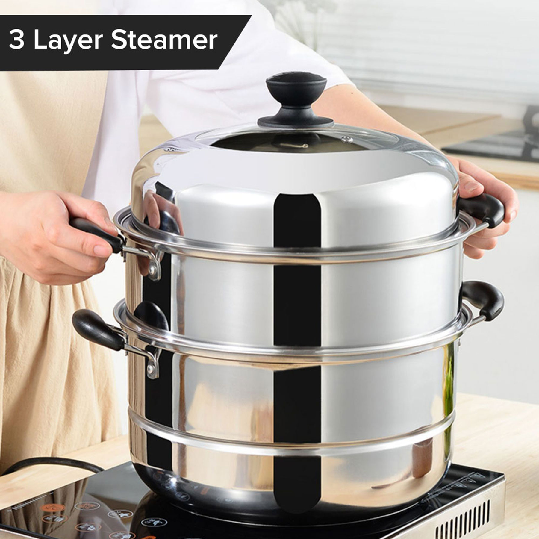 Kaisa Villa Steamer Stainless Steel Cooking Pots 30 By 28 Cm 3 Layer 