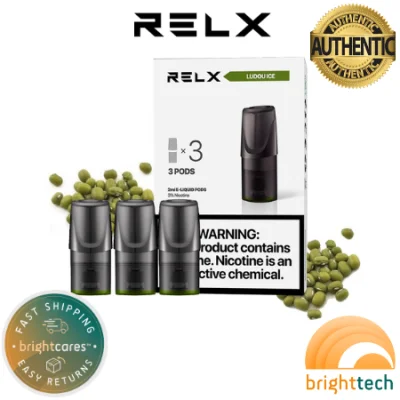 RELX Classic Pods Ludou Ice (Mung Bean) Pack of 3 - Original w/ QR Code Prefilled Vape Juice Pod (Bright Tech)