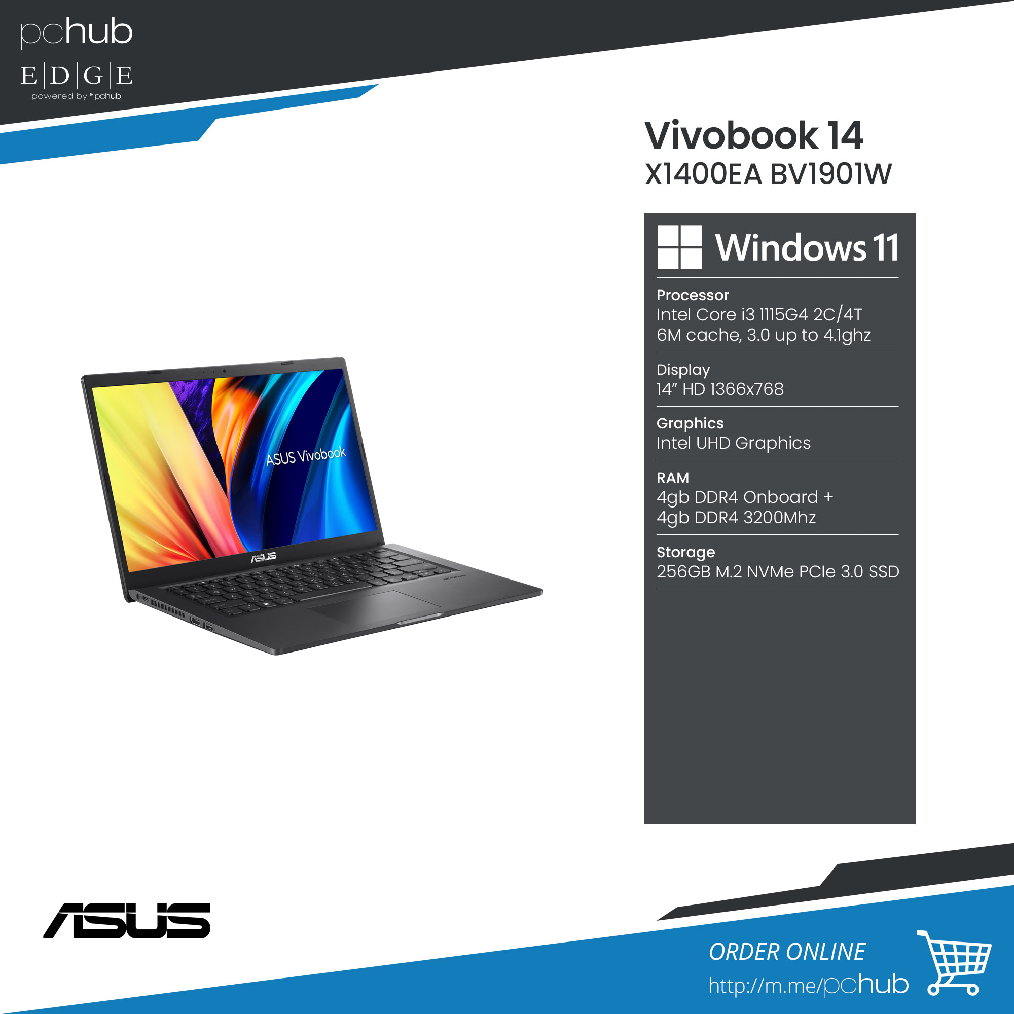 ASUS VivoBook Laptop - 14” HD Display - Intel Core i3-1115G4 Processor