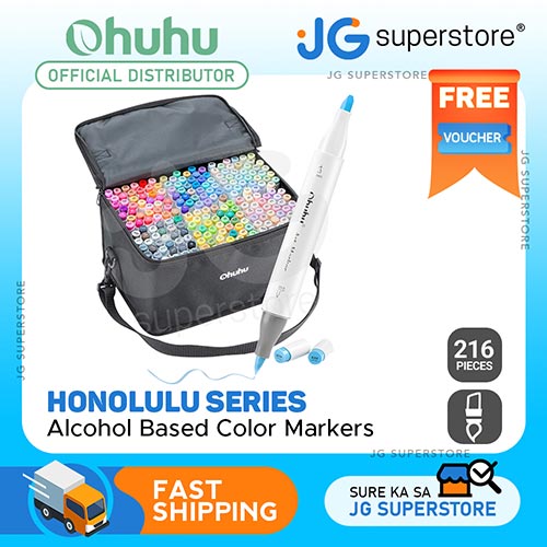 Ohuhu Honolulu 216 Colors Dual Tips Alcohol Art Markers, Brush & Fine