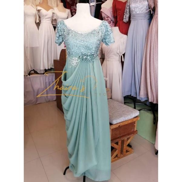 Lace Long Gown Sage Green Mother BridesMaid Maid of honor Sponsor Gown