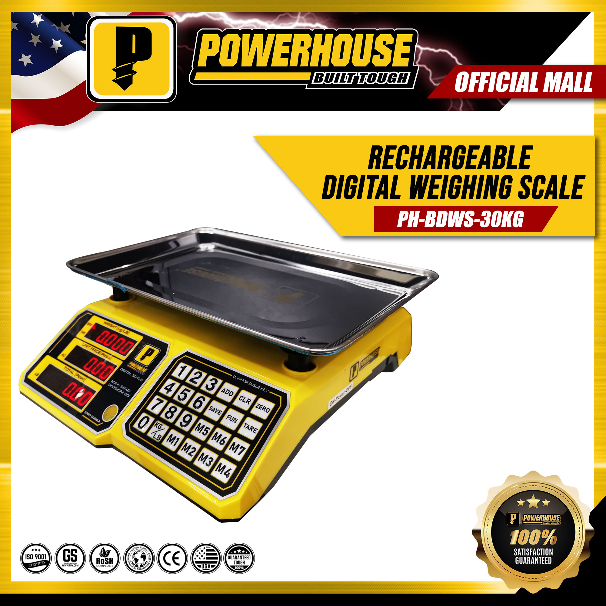 POWERHOUSE Rechargeable Table Bench Digital Weighing Scale Double