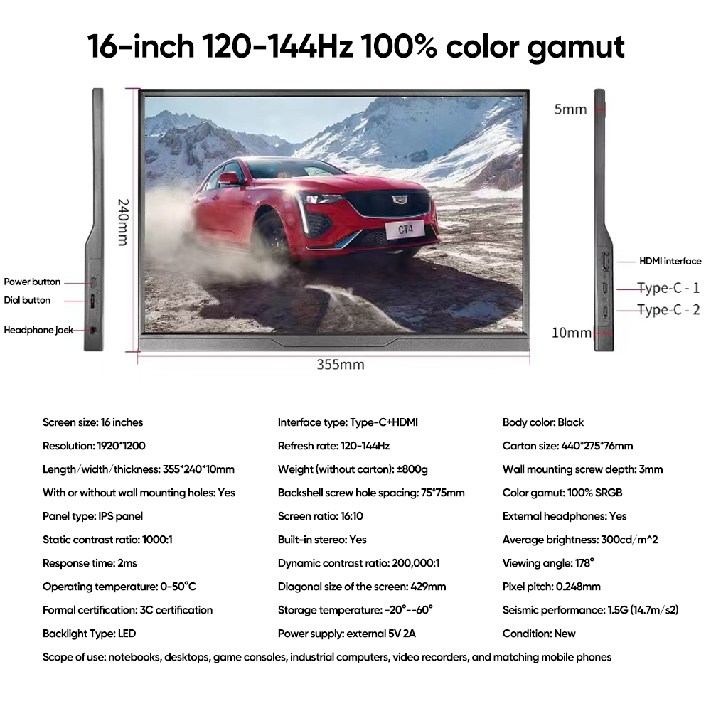 AJVXI 14 inch/15.6 inch touch Portable Monitor hdmi type-c 300cd/m2 IPS ...