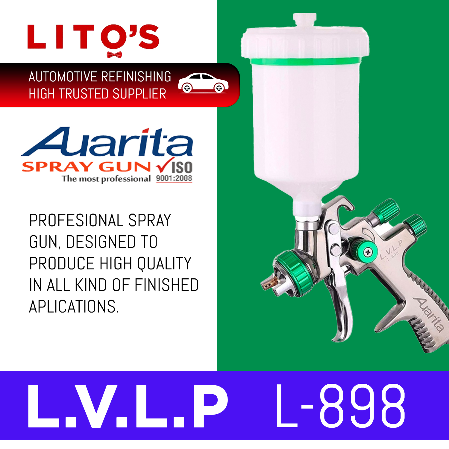 Auarita Spray Gun Painting L-898 LVLP Professional Airbrush Spray Gun with 1.3mm Nozzle for Pneumatic Machines 600ml Cup