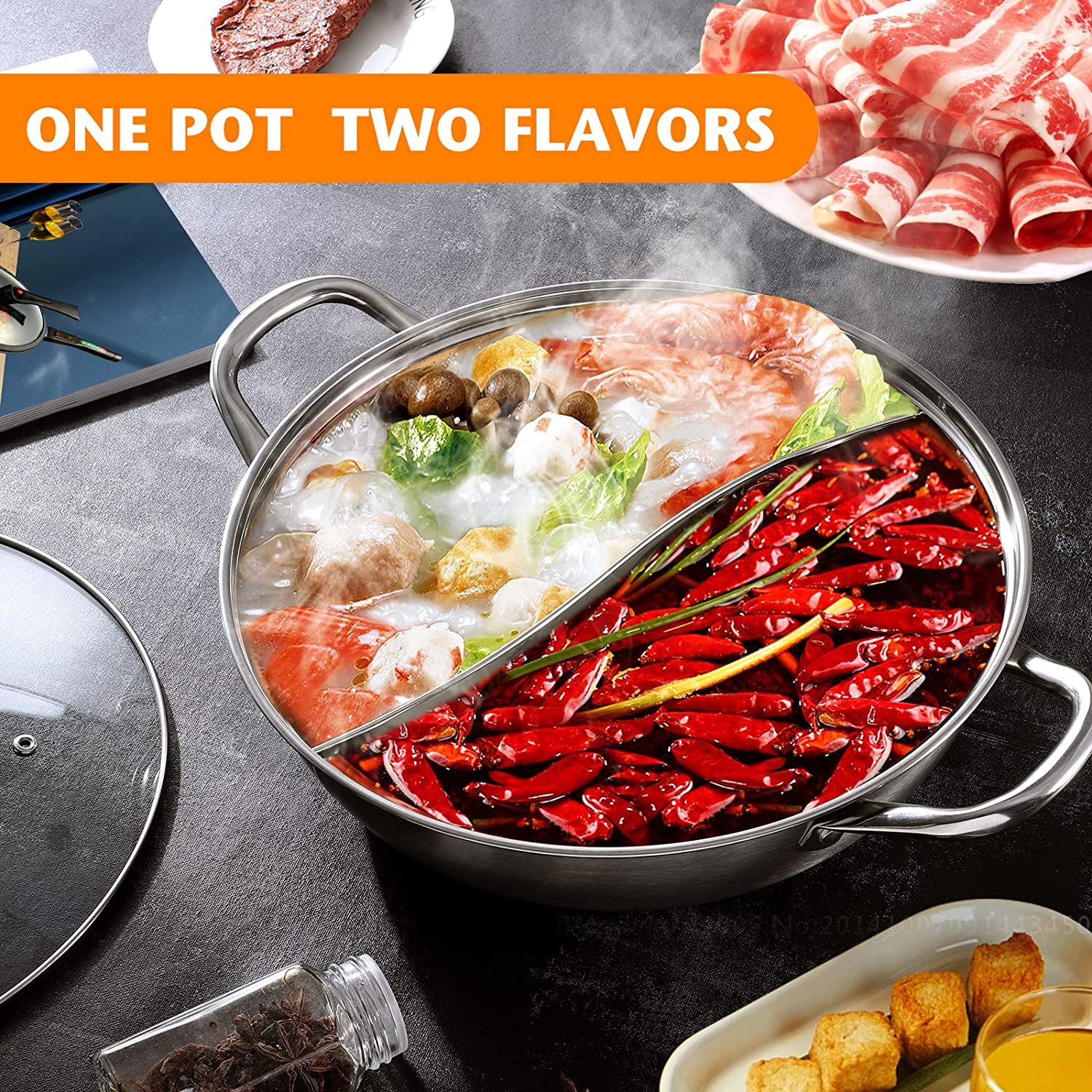 FELTECHELECTR Stainless Steel Mandarin Duck Pot Wok Pan with Lid Nonstick  Cookware Ramen Hot Pot Chinese Divided Hotpot Divided Hotpot Pot Shabu Hot