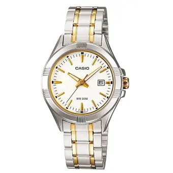 silver and gold casio watch