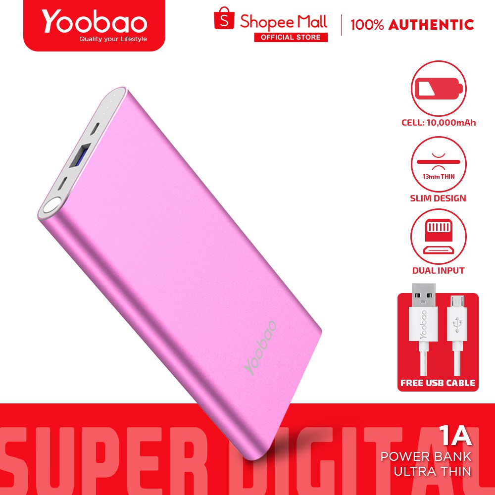 Yoobao A1 10000mAh Power Bank Ultra Thin Type High Capacity Fast Charge ...